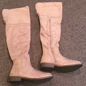 Taupe Suede Knee High Boots